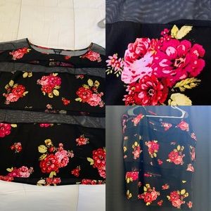 Black Floral and Sheer Top